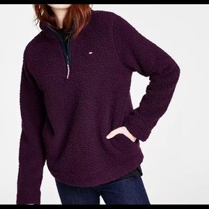 SOLD “Tommy Hilfiger”- Sherpa Zippered-Neck Sweatshirt. SIZE US(M). COLOR:PURPLE